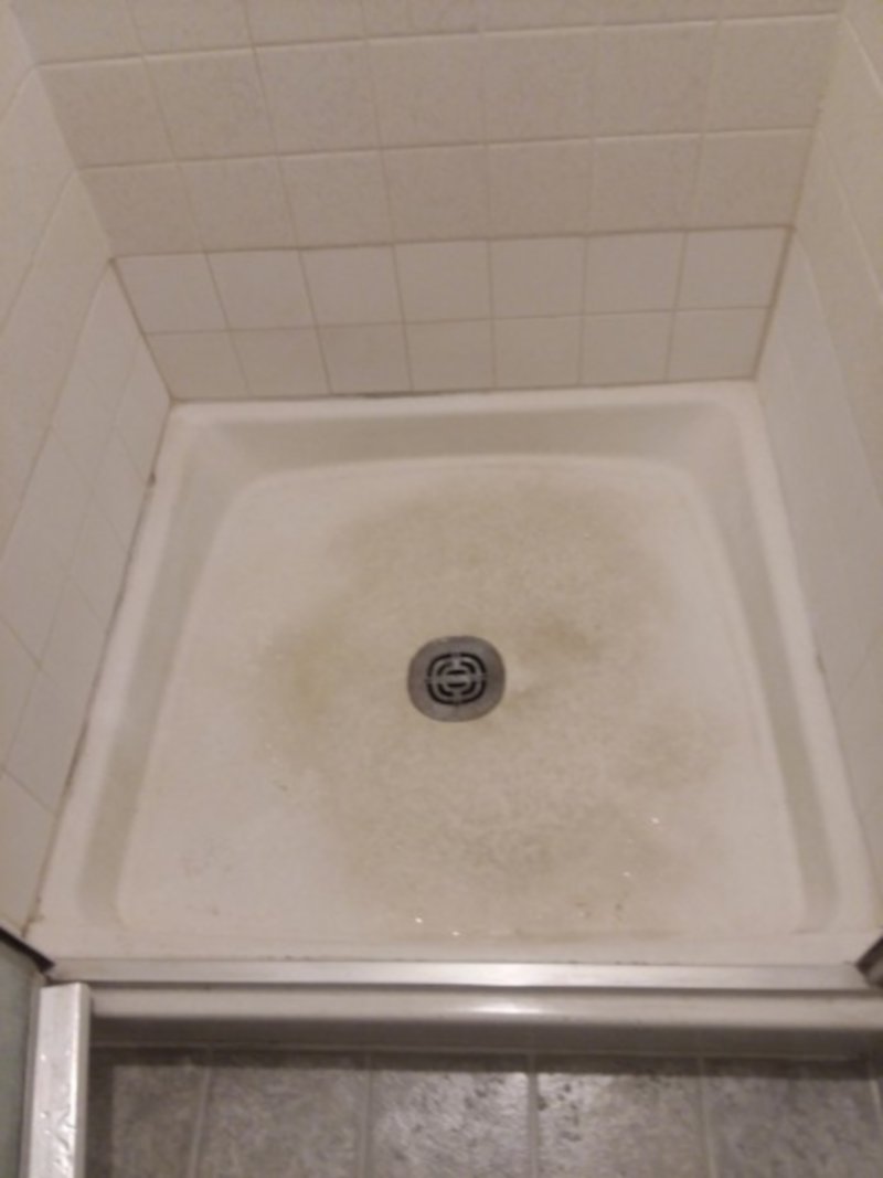Fiberglass Shower Pan Repair Before Picture
