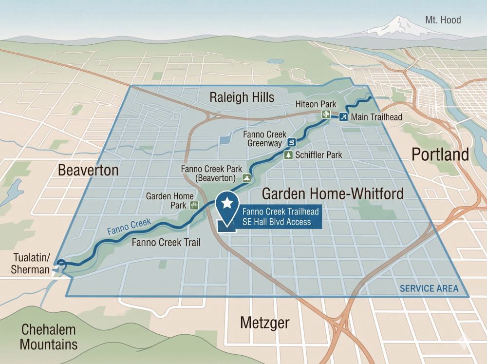 Renew-It Refinishing service area map - bathtub refinishing near  Fanno Creek Park and Portland southwest neighborhoods