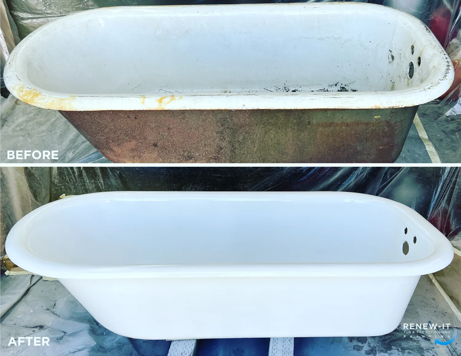 Clawfoot Tub Refinishing before and after