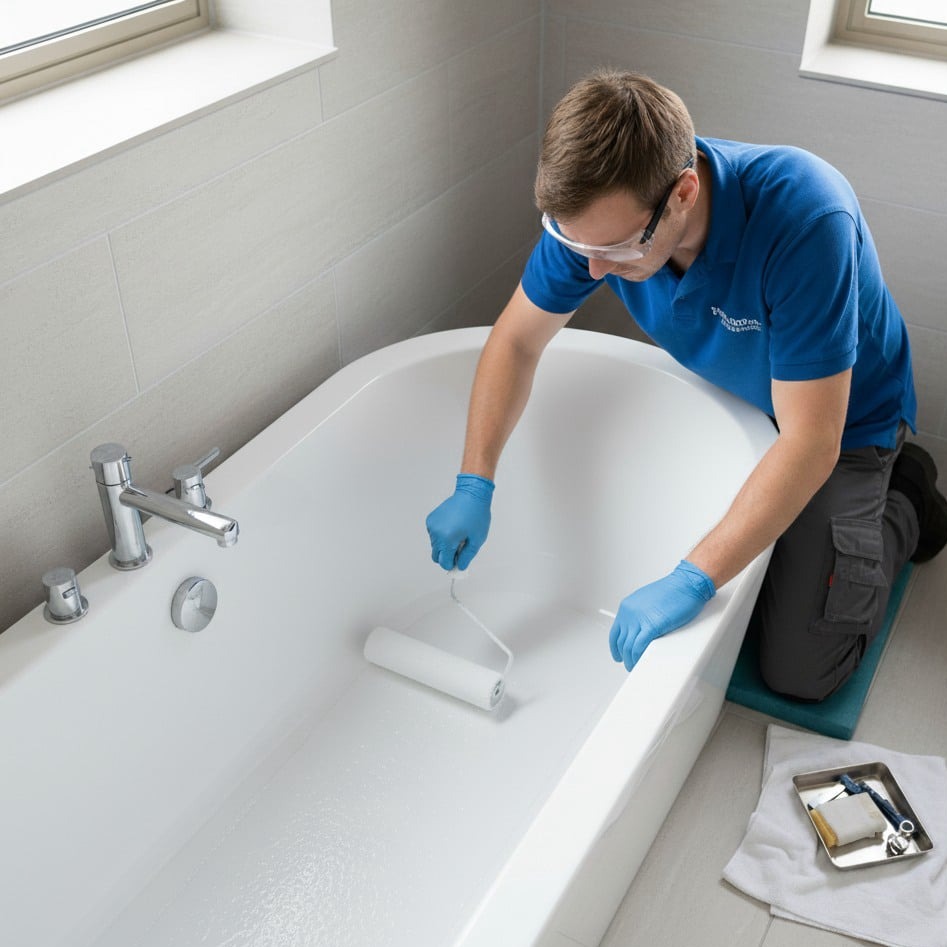 Anti-slip coating works on porcelain fiberglass acrylic bathtubs Portland - professional treatment for all tub materials