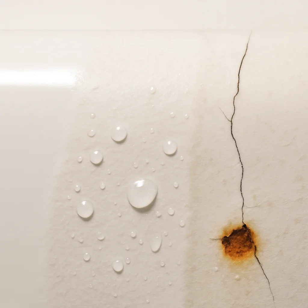 Close-up of bathtub surface wear stages affecting refinishing quote in Milwaukie