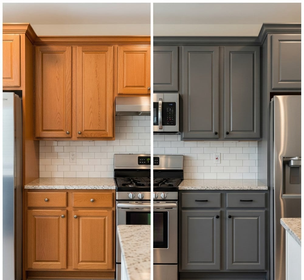 Kitchen Remodeling Portland, OR Before and After Cabinet Refinishing