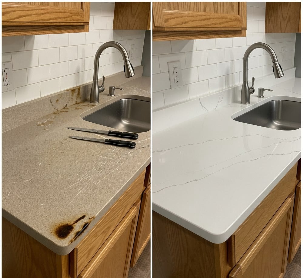 Kitchen Remodeling Portland, OR Before and After Countertop Refinishing
