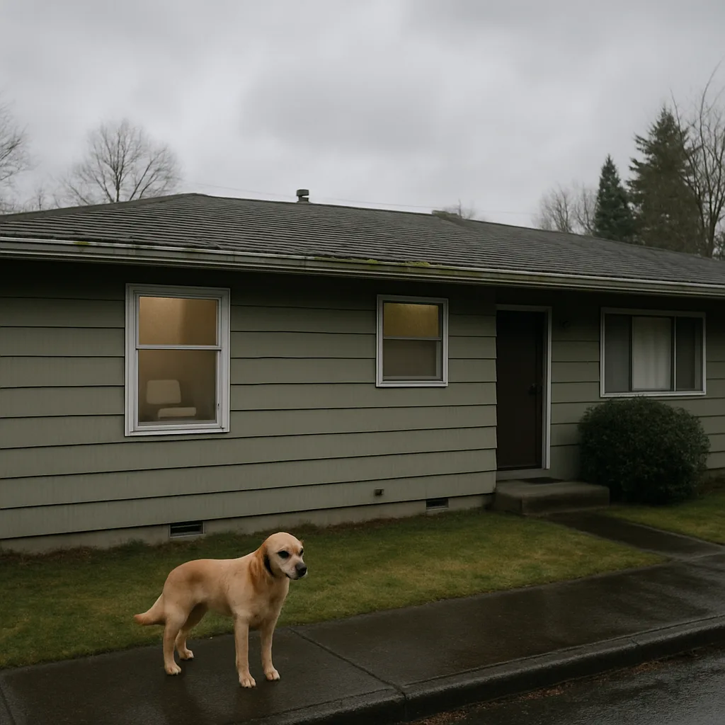 Older Portland home exterior showing aging bathroom fixtures needing refinishing