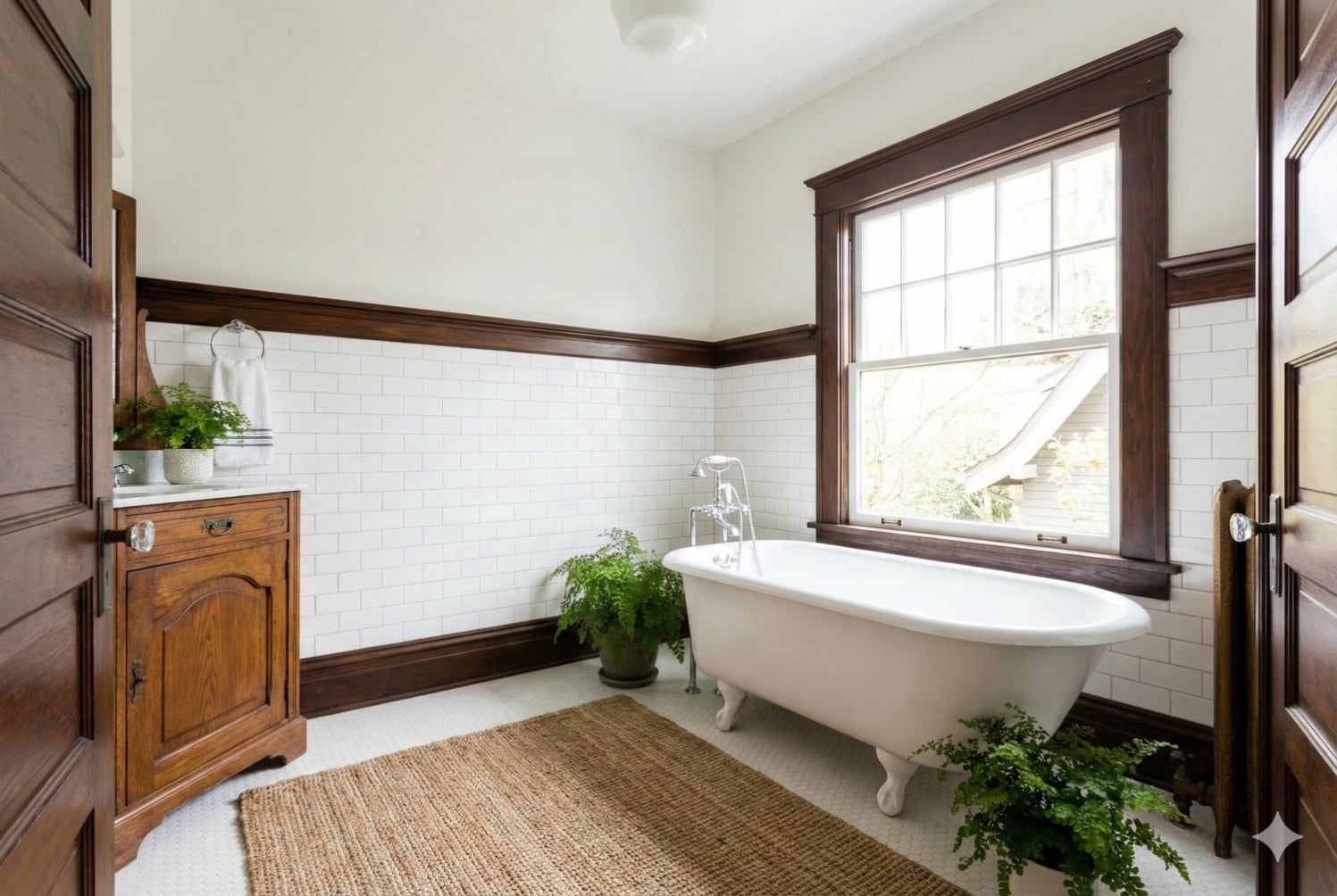 Renew-It Refinishing bathtub refinishing services near Buckman Field Park in Portland, OR - restored vintage cast iron tub in historic Craftsman home